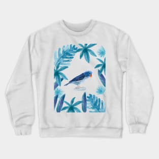Blue Pacific Parrotlet with tropical leaves Crewneck Sweatshirt